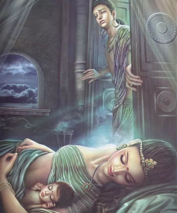 Prince Siddhartha representation, looking to his wife and son before going in his spiritual quest.