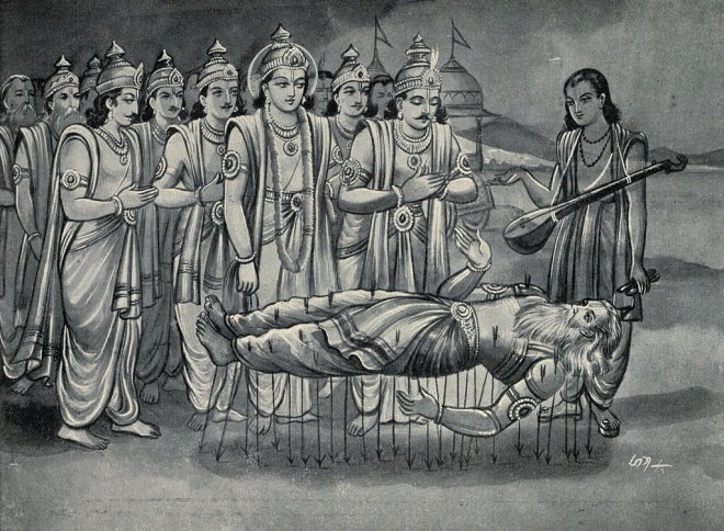 https://assets.roar.media/assets/LOp0owW2bgN80gBV_1024px-Krishna_and_Pandavas_along_with_Narada_converse_with_Bhishma_who_is_on_bed_of_Arrows.jpg