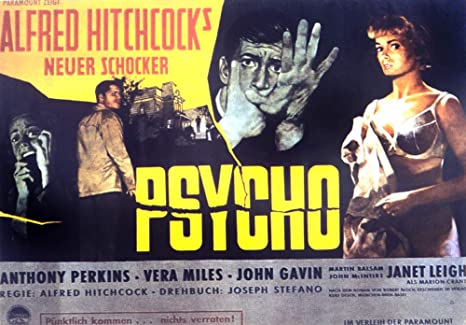 ඔහුගේ අතිශය ජනප්‍රියතාවයට පත් Psycho සිනමාපටයේ ප්‍රචාරක පෝස්ටරයක්
