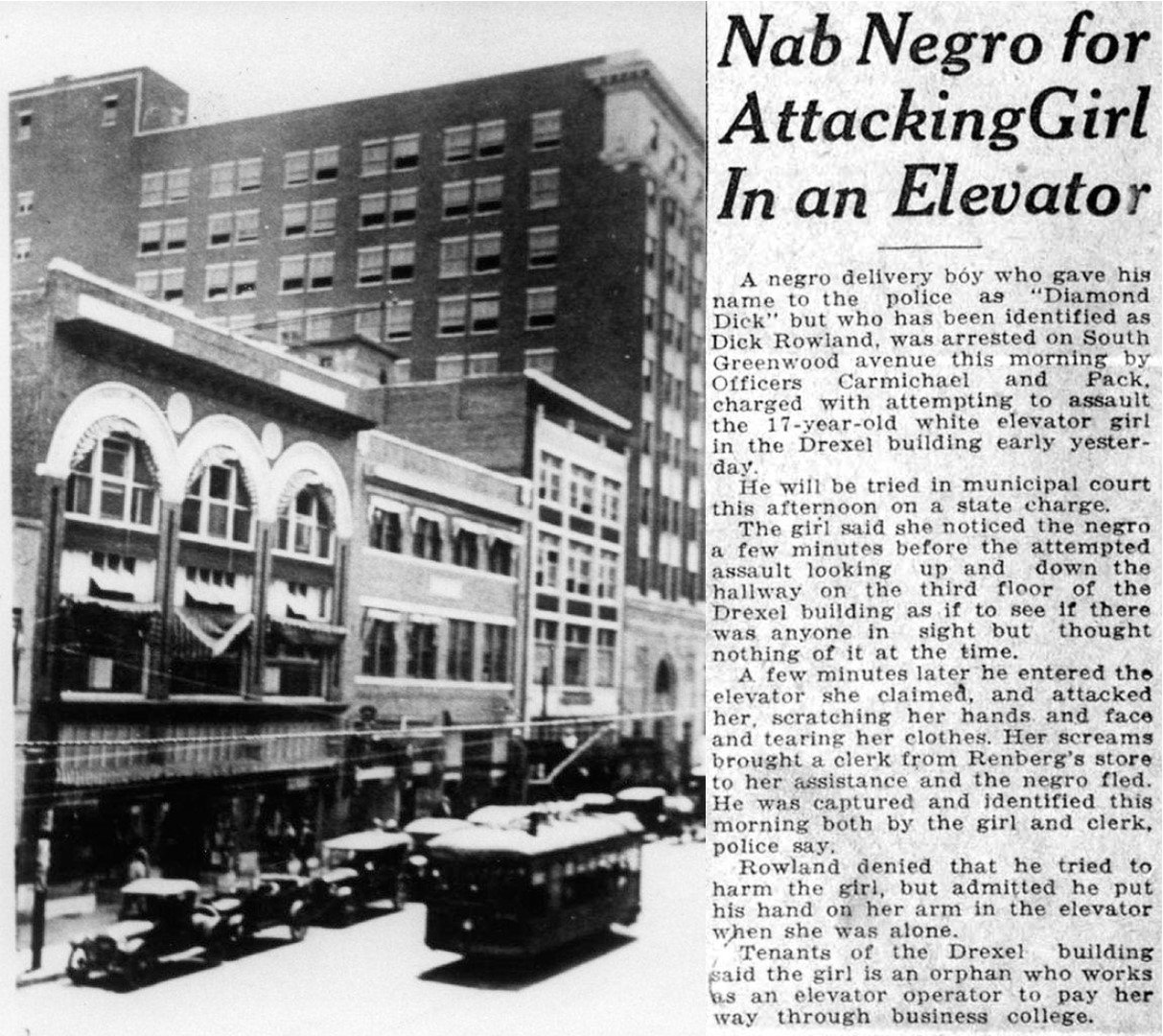 Drexel building and newspaper article