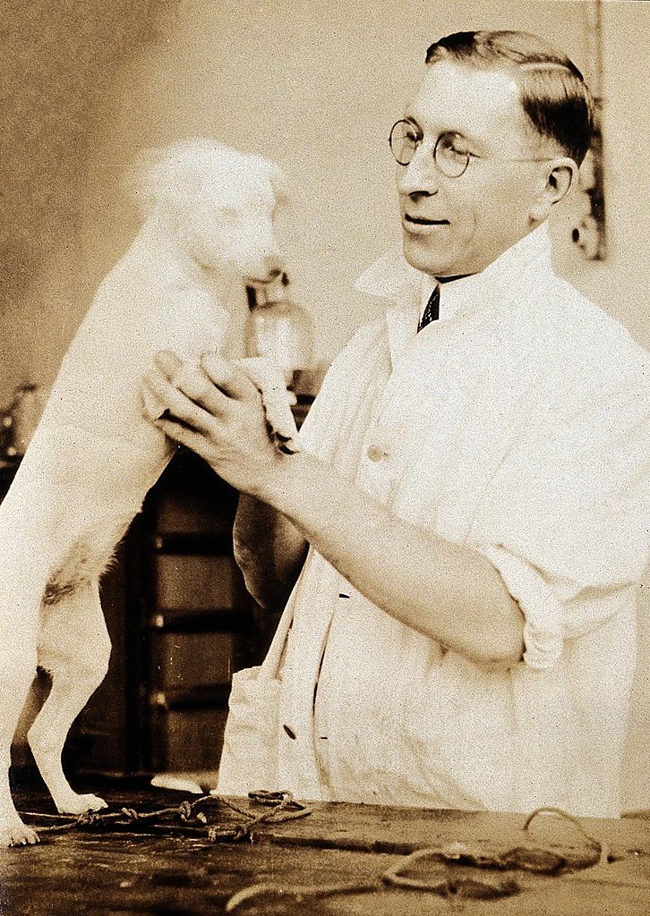 Banting with his dog in laboratory