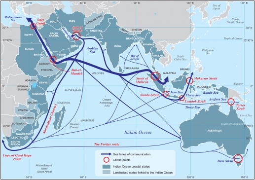  West-East-West SLOCs Traversing the Indian Ocean