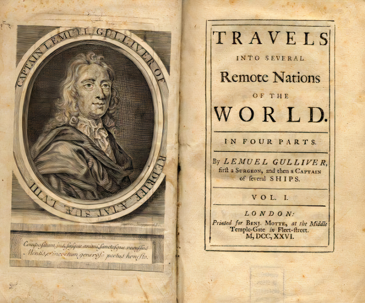 গালিভার্স ট্রাভেলসের প্রথম সংস্করণ, Image Source: https://commons.wikimedia.org/wiki/File:Gullivers_travels.jpg