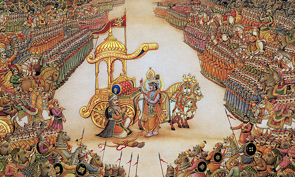 অর্জুনকে উপদেশরত অবস্থায় শ্রীকৃষ্ণ ; Image Source : alamy stock photo