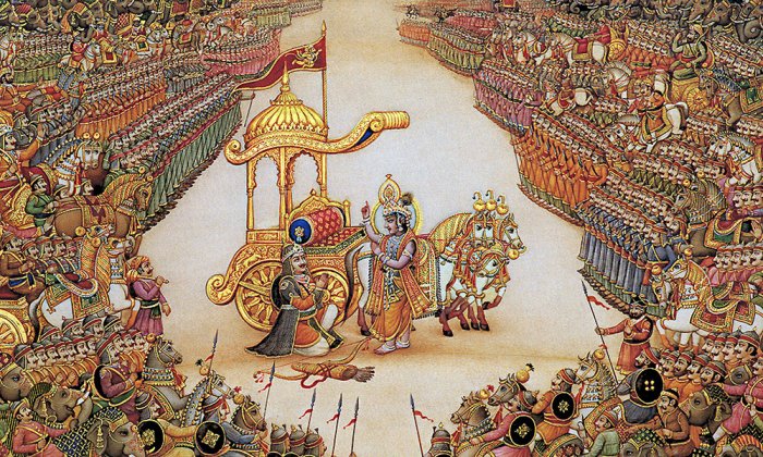 অর্জুনকে উপদেশরত অবস্থায় শ্রীকৃষ্ণ ; Image Source : alamy stock photo